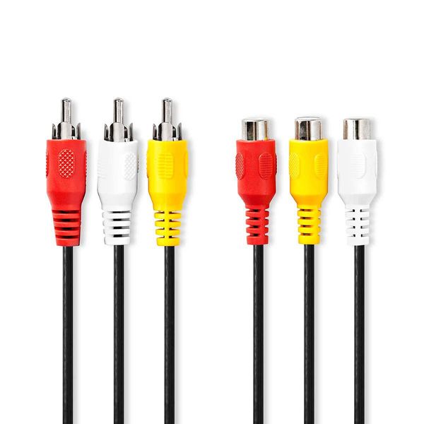 Cavo Video Composito | 3X Rca Maschio | 3X Rca Femmina | Placcato Nickel | 480P | 2.00 M | Tondo | Pvc | Nero | Label-image