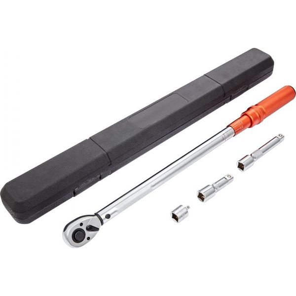 Set Di Chiavi Dinamometriche 1/2" - 34-340Nm - Per Biciclette E Moto - Precisione ± 3% - Con 2 Aste Di Prolunga Da 127 E 76,2 Mm - Adattatore 1/2-1/4"" Incluso - Testa A Cricchetto A 72 Denti - Regolabile"-image