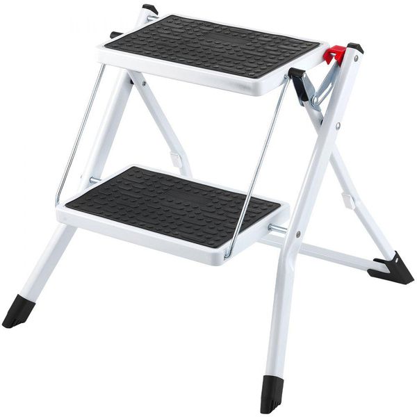 Scala Domestica 500X480X450Mm - Scaletta Pieghevole In Acciaio - Scaletta A 2 Gradini - Portata 150Kg - Scaletta Pieghevole A Due Gradini Alta 445Mm - Scala Da Cucina Antiscivolo - Sgabello-image