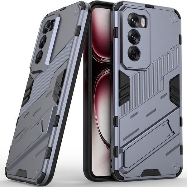 Custodia Per Oppo Reno12 Custodia Protettiva Ibrida In Pc Tpu Antiurto Con Funzione Stand Grigio-image