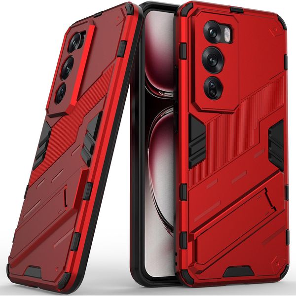 Custodia Per Oppo Reno12 Pro Custodia Protettiva Ibrida In Pc Tpu Antiurto Con Funzione Stand Rosso-image