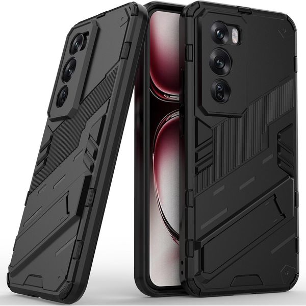 Custodia Per Oppo Reno12 Pro Custodia Protettiva Ibrida In Pc Tpu Antiurto Con Funzione Stand Nero-image