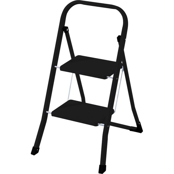 Rijoka Scala Pieghevole 2 Gradini - Scala Domestica Pieghevole - Acciaio - Antiscivolo - Fino A 150 Kg Di Carico - Nero-image