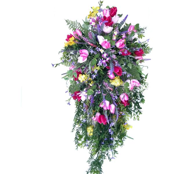 Ghirlanda Di Fiori Artificiali, Ghirlanda Di Fiori, Ghirlanda Di Fiori Artificiali Per La Porta D'ingresso, Ghirlanda Di Primavera Artificiale, Ghirlanda Di Primavera Artificiale In Verde-image