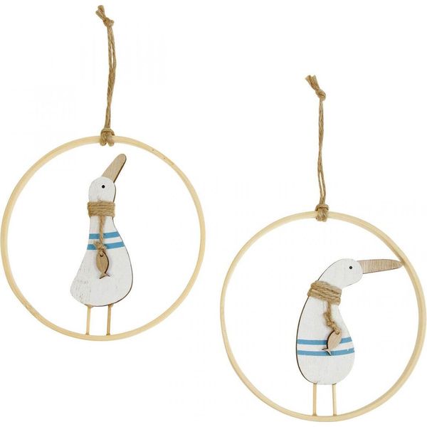 Decorazione Da Appendere Alla Finestra Anatra Artistica Marittima In Legno Ø15 Cm Set Di 4-image