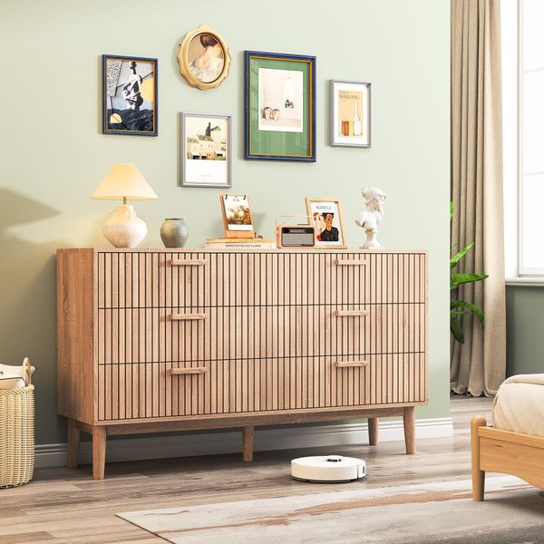 Cassettiera Con 6 Cassetti, 115 Cm, Colore Legno Naturale, 100 X 34 X 73 Cm-image