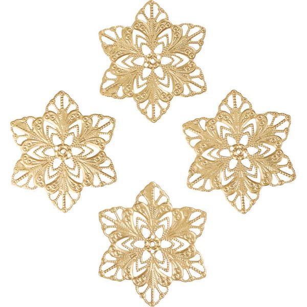 Decorazione In Metallo Poinsettia Ø6Cm Oro Antico Vintage 36Pz-image