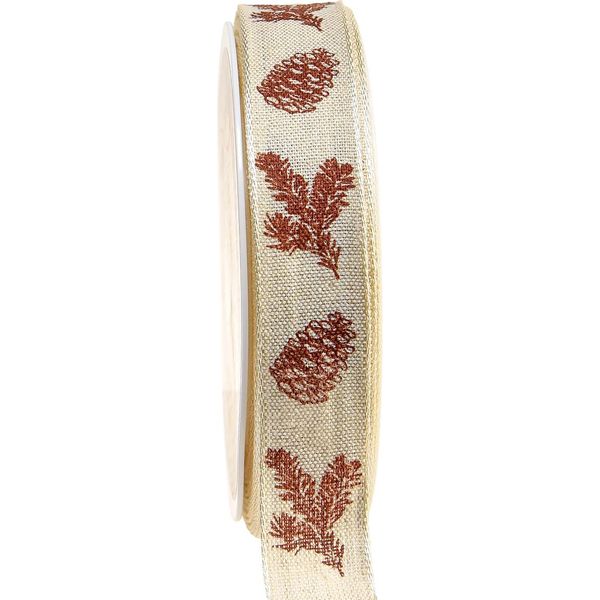 Nastro Decorativo Coni Filo Bordo Crema Marrone 25 Mm 18 M Nastro Regalo Di Natale Nastro Artigianale-image