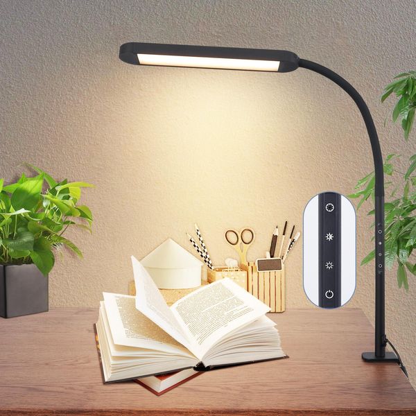 Zmh Lampada Da Scrivania Led Dimmerabile Morsettibile Nero Lampada Da Lavoro 11W Lampada Da Ufficio Lampada A Luce Diurna Protezione Degli Occhi Temperature Di Colore Regolabili Lampada Da Tavolo Con Funzione Timer Funzione Di Ricarica-image