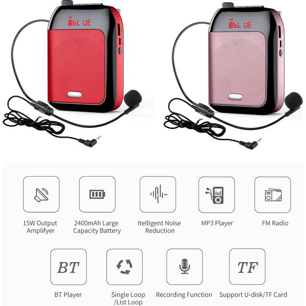 Amplificatore Portatile Per Altoparlanti Per Insegnanti Con Microfono A Filo, Auricolare In Vita, Ricaricabile, Supporto Per Altoparlanti Bt Personali, Registrazione Musicale Per Riunioni In Classe, Formazione, Guide Turistiche, Promozioni, Canto-image