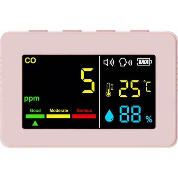Misuratore Portatile Di Qualità Dell'aria 3In1 Tester Di Temperatura E Umidità Co Rivelatore Di Monossido Di Carbonio A Schermo A Colori Con Allarme Vocale E Funzione Di Visualizzazione Della Quantità Elettrica-image