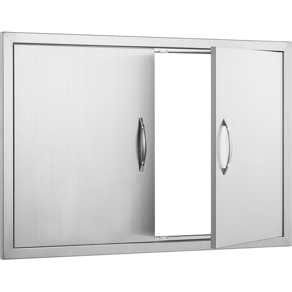 Succebuy 889X610 Mm Doppia Porta Di Accesso Al Barbecue, Porta Verticale A Incasso In Acciaio Inox Con Maniglie, Porta Per Cucina Esterna Per Isola Bbq E Stazione Grill-image