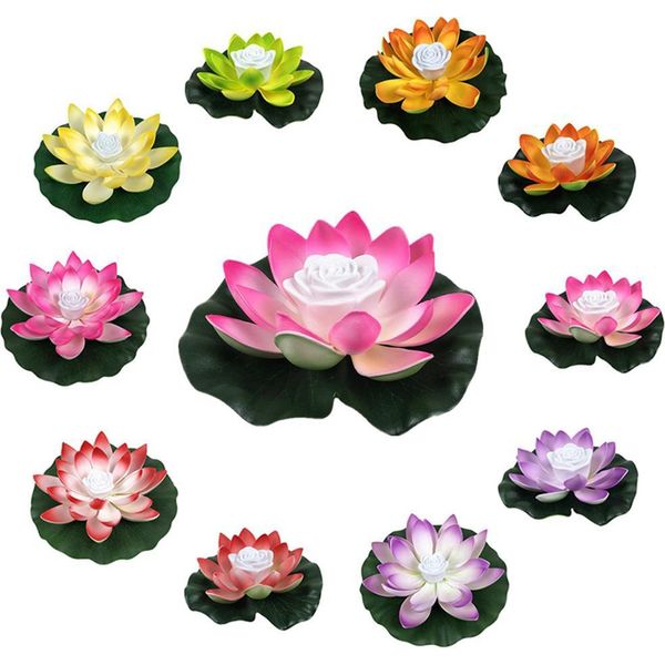 Loto Artificiale Galleggiante Luce Notturna Led Lampade A Risparmio Energetico Per Giardino Piscina - Laghetto Fontana Decorazione-image