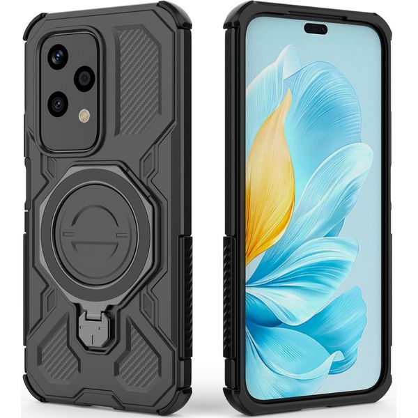 Resistente Cover Per Cellulare Per Honor 200 Lite, Robusta Custodia Con Supporto Ad Anello, Supporto Magnetico E Supporto Nero-image