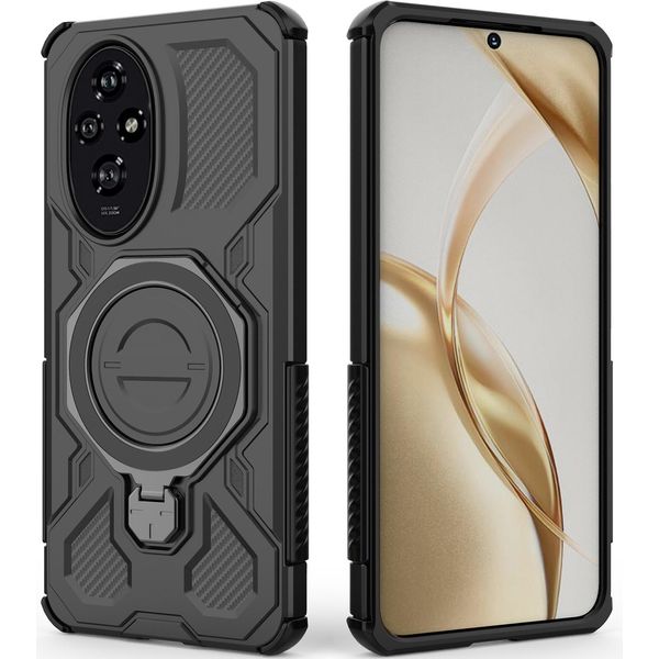 Resistente Cover Per Cellulare Per Honor 200, Robusta Custodia Con Supporto Ad Anello, Supporto Magnetico E Supporto Nero-image