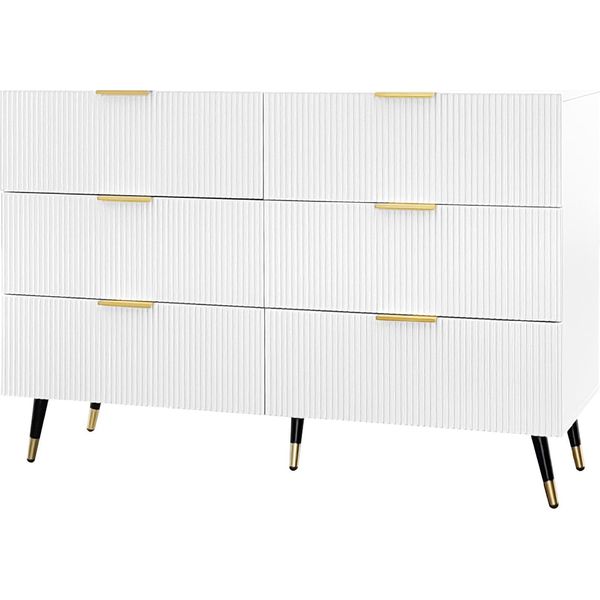 Credenza Fortuna Lai - Cassettiera Con 6 Cassetti E Ampio Spazio Di Archiviazione - Bianco-image