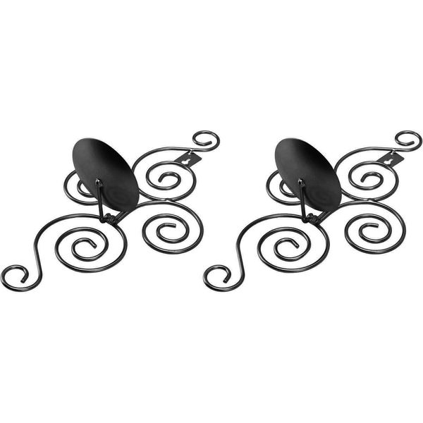 2 Set Portacandele Da Parete Pieghevole Stile Europeo Vortice Ferro Battuto Portacandele Da Parete Decorazione Casa Nero-image