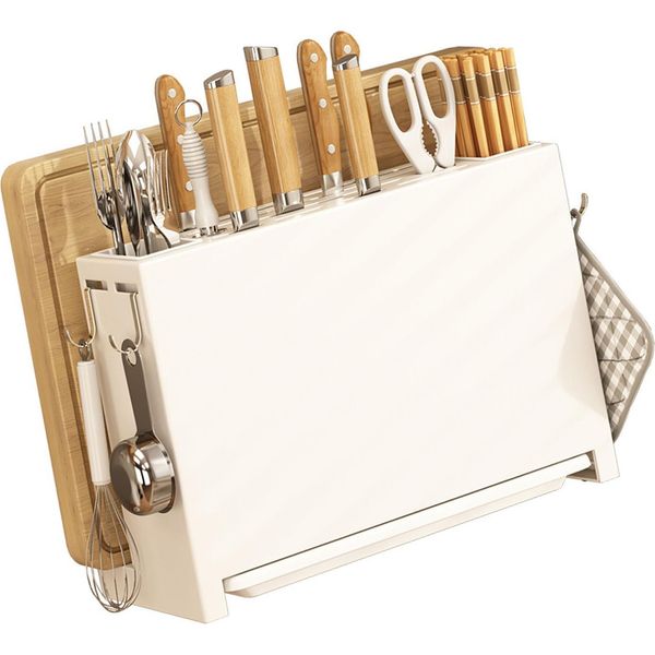 Cucina Coltello Asciugatura Titolare Integrato Bacchette Tagliere Rack Di Stoccaggio Organizzatore Bianco-image