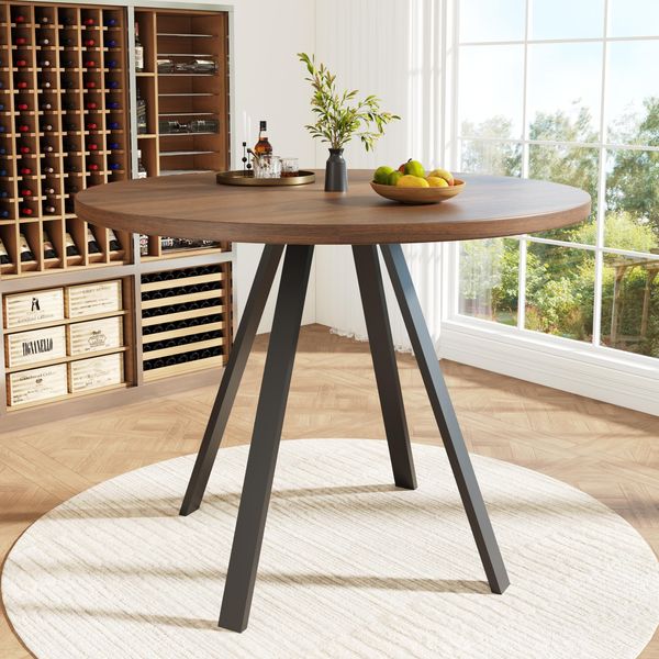 Tavolo Da Pranzo Rotondo Flieks Tavolo Da Sala Da Pranzo, Tavolo Da Cucina Con Gambe In Metallo, Tavolo Da Lavoro Tavolo Da Giardino Gambe In Ferro, 80X80X75 Cm, Colore Noce-image
