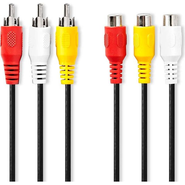 Cavo Video Composito | 3X Rca Hane | 3X Rca Hona | Nickel Platerad | 480P | 5,00 M | Rund | Pvc | Svart | Kuvert-image