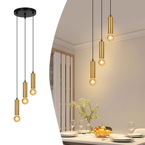 Zmh Lampada A Sospensione A 3 Fiamme Lampada A Sospensione Oro Nero Lampada A Sospensione E27 Lampada Da Sala Da Pranzo Lampada A Sospensione Industriale Lampada Da Tavolo In Metallo Lampada Da Soggiorno Lampada Da Cucina A Sospensione Lampada Da Camera Da Letto Corridoio-image