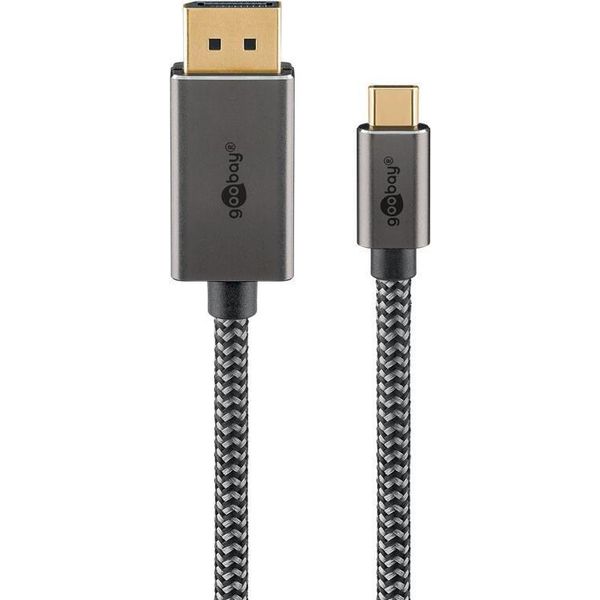 Goobay 75709 Cavo Tessile Da USB-C™ A Displayport™ 4K @ 60 Hz, 3 M, Nero, Argento, Nero-Argento - Connettore USB-C™ > Connettore Displayport-image