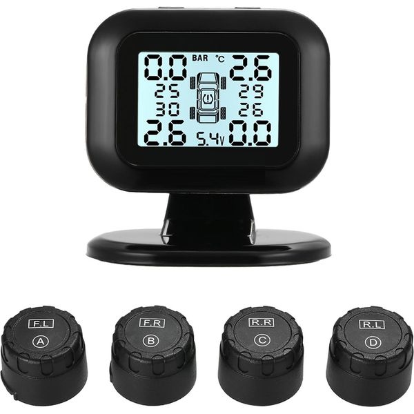 Sistema Di Monitoraggio Della Pressione Degli Pneumatici Tpms Display Lcd In Tempo Reale Senza Fili 4 Sensori Esterni Funzione Di Allarme-image