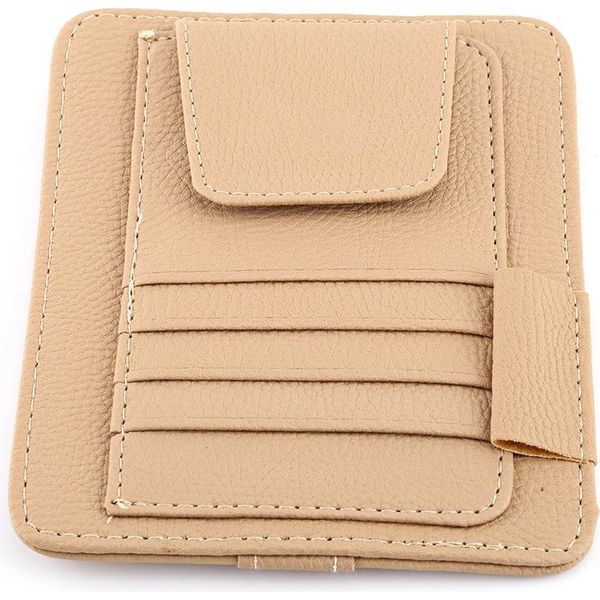 Auto Car Sun Visor Organizer Pouch Bag Card Storage Glasses Holder Clip Beige-image