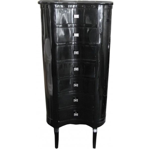 Casa Padrino Cassettone Barocco Nero Lucido Con 7 Cassetti Ovali - Stile Antico-image