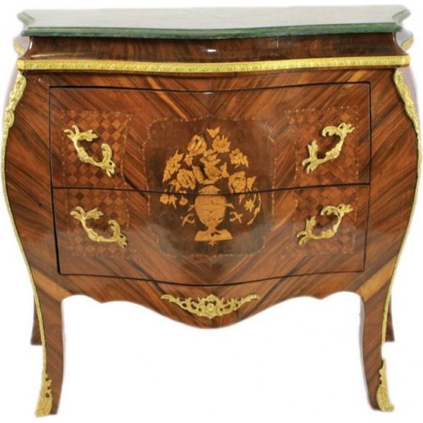 Cassettone Barocco Francese Marrone Con Piano In Marmo Verde 2 Cassetti Di Casa Padrino-image