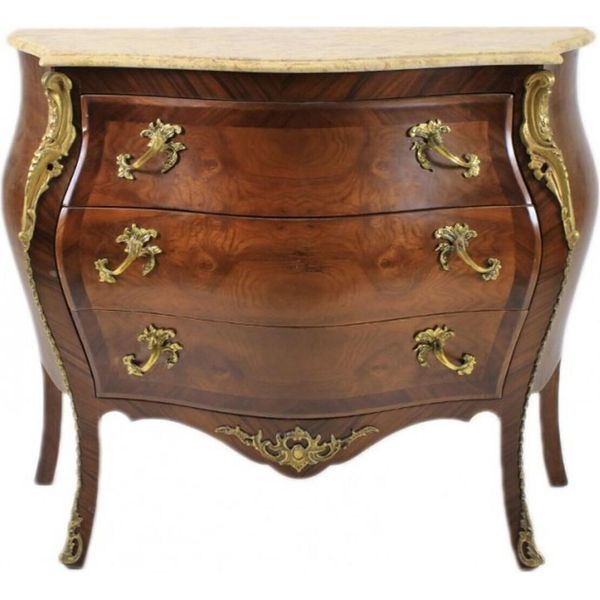 Cassettone Barocco Francese Marrone Con Piano In Marmo Color Crema 3 Cassetti Di Casa Padrino-image