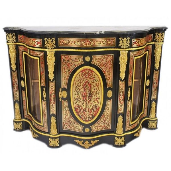 Casa Padrino Cassettone Barocco Boulle Nero/Oro/Rosso Con Piano In Marmo 161 Cm - Mobile Credenza-image