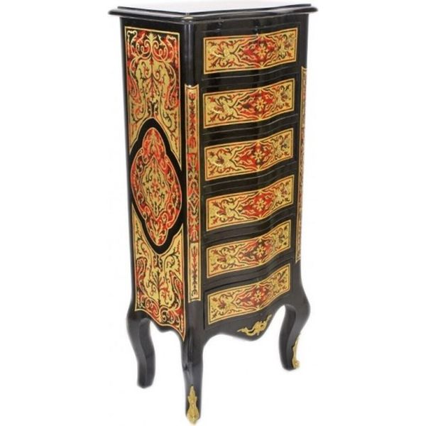 Casa Padrino Cassettone Barocco Boulle Nero / Oro / Rosso Con 6 Cassetti - Mobile Credenza-image