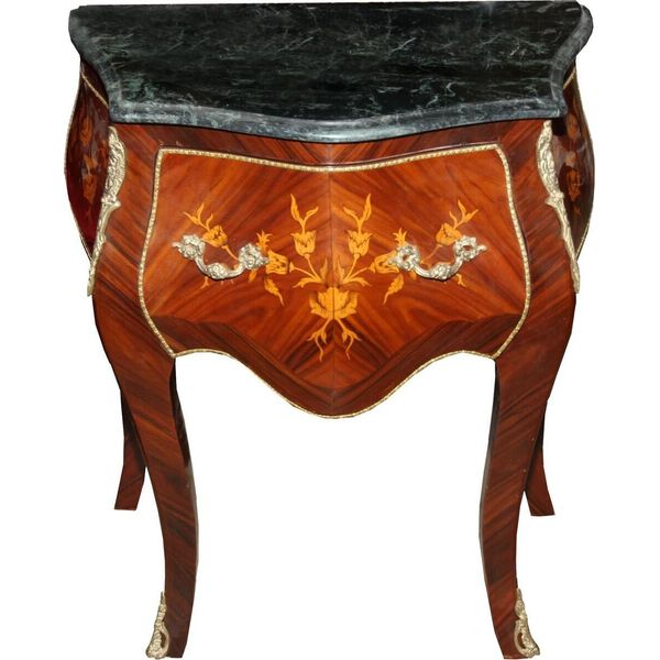 Casa Padrino Cassettone Barocco Mogano Marrone Intarsiato Con Piano In Marmo L 68 Cm, H 74 Cm - Cassettone Barocco - Edizione Limitata-image