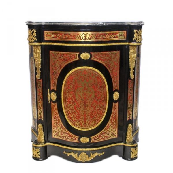 Casa Padrino Cassettone Barocco Boulle Nero/Oro/Rosso Con Piano In Marmo 80 X H105 Cm - Mobile Credenza-image