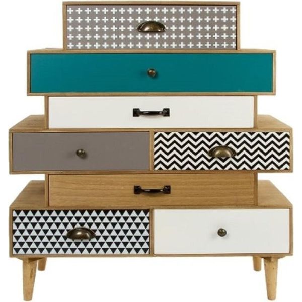 Casa Padrino Cassettiera A 8 Cassetti Marrone Chiaro / Multicolore 94 X 34 X H. 84 Cm - Cassettiera Dal Design Anni '70-image