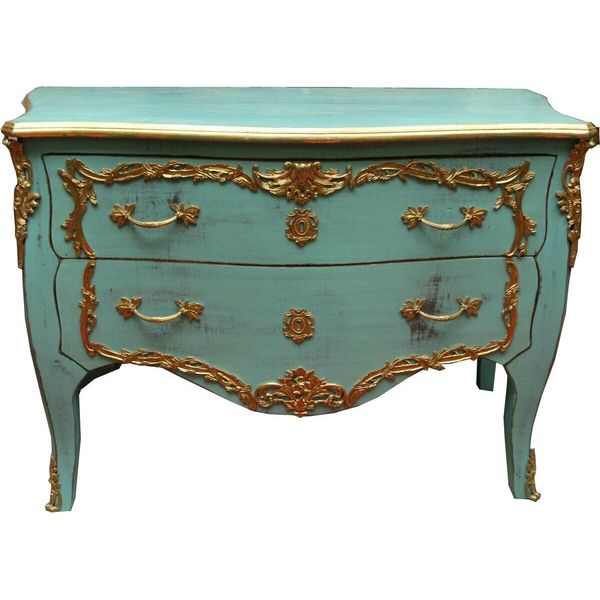 Casa Padrino Cassettone Barocco Turchese/Oro Stile Antico 130 Cm - Realizzato A Mano In Legno Massello - Edizione Limitata-image
