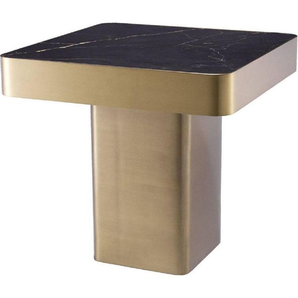 Tavolino Casa Padrino Nero/Ottone 50 X 50 X H. 47,5 Cm - Tavolino Quadrato In Acciaio Inox Con Piano In Ceramica - Mobili Soggiorno - Mobili-image