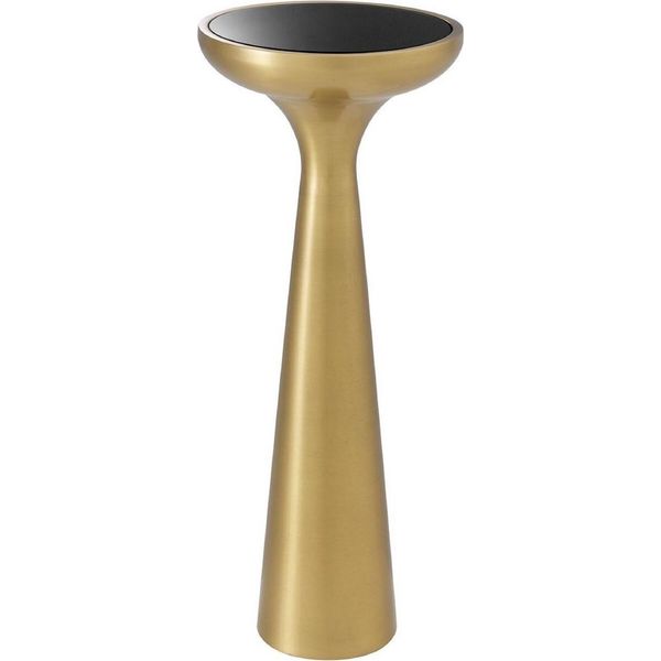 Tavolino Casa Padrino Ottone / Nero Ø 29 X H. 71,5 Cm - Tavolino Rotondo In Acciaio Inox Con Piano In Vetro - Arredo Soggiorno-image