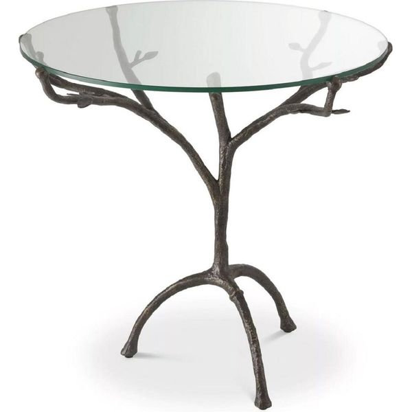 Casa Padrino Tavolino Color Bronzo Ø 79,5 X H. 75 Cm - Tavolino Rotondo A Treppiede In Ottone Con Piano In Vetro - Mobili Soggiorno - Mobili-image