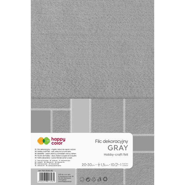Feltro Decorativo Grigio 10Ark 1,5Mm 20X30Cm Happy Color-image