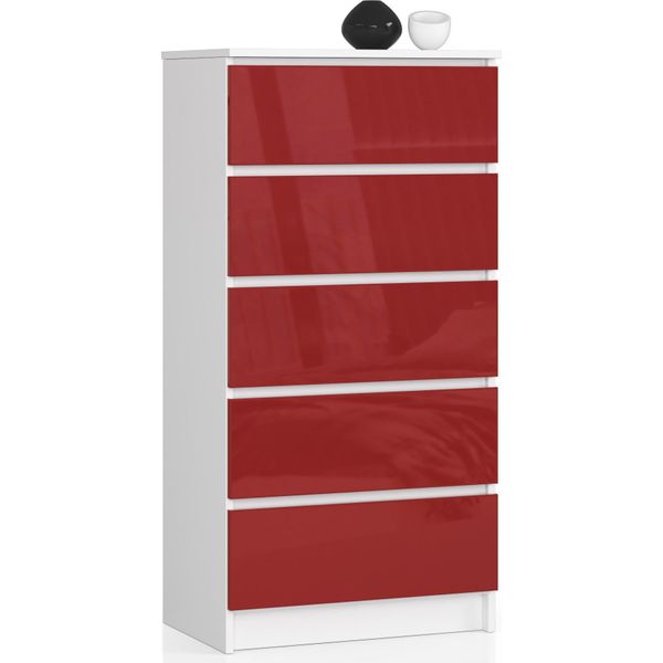 Akord Credenza 5 Cassetti Bianco/Rosso Lucida 60X40X121 Cm-image
