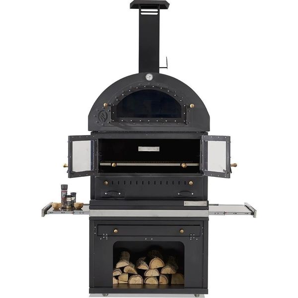 Elegante Camino Barbecue In Acciaio Inox Nero Per Giardino E Patio-image