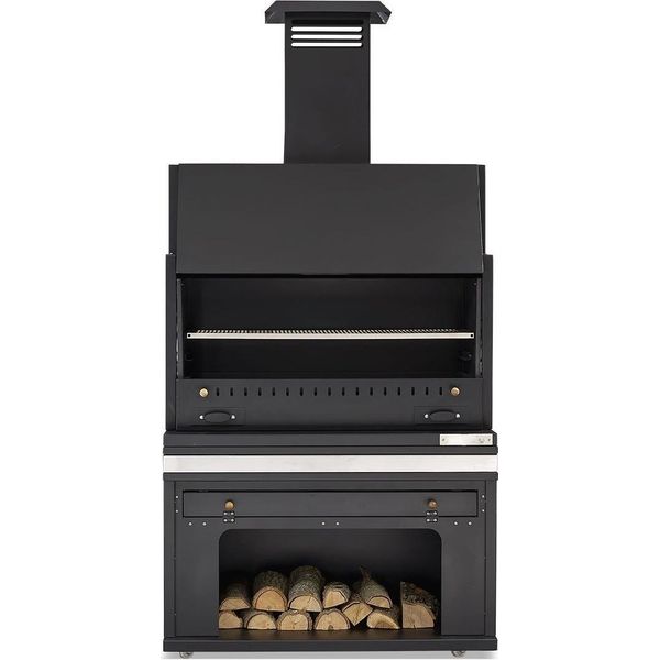 Elegante Camino Barbecue In Acciaio Inox Nero Per Giardino E Patio-image