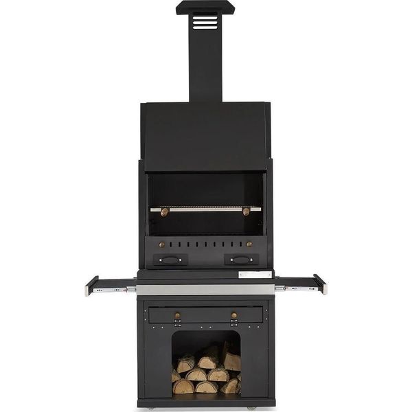 Moderno Camino Barbecue In Acciaio Inox Nero Per Giardino E Terrazza-image