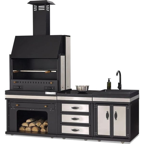 Elegante Cucina Da Esterno In Acciaio Inox Nero Per Giardino E Terrazza-image