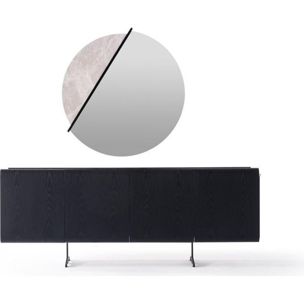 Credenza Credenza Con Specchio Gruppo Cassettiera Legno Nero Sala Da Pranzo Alta Qualità-image