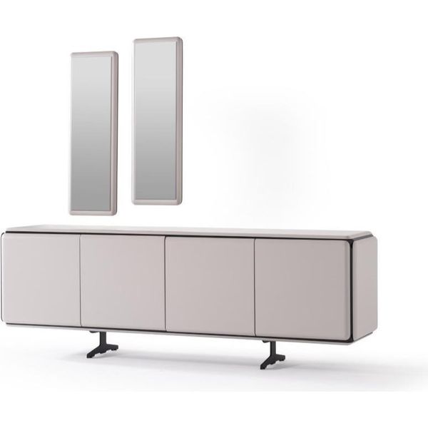 Credenza Credenza Con Specchio Gruppo Cassettiera Legno Beige Sala Da Pranzo Alta Qualità-image