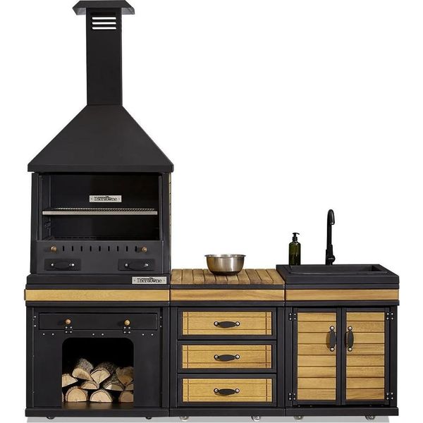 Cucina Moderna Da Esterno In Nero In Legno E Acciaio Inossidabile-image