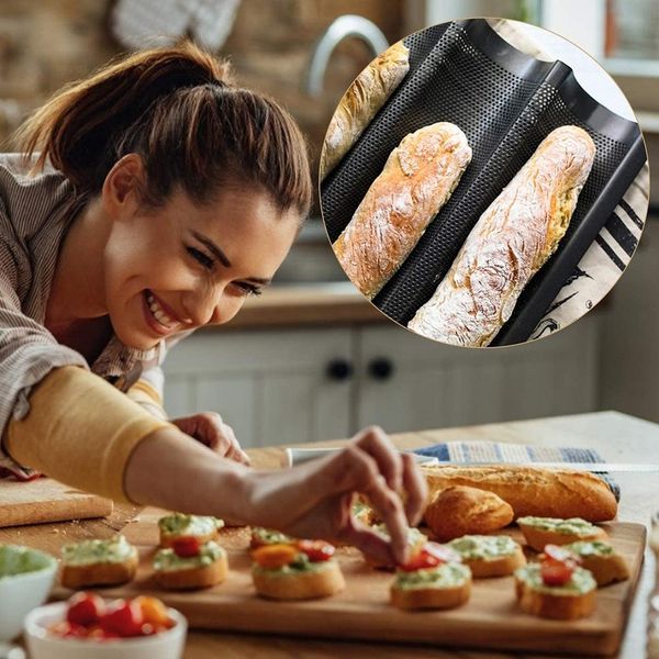 3 Loaf Baguette Pan Pane Francese Pan Di Cottura Antiaderente Stampo Di Cottura Toast Cooking Bakers Molding-image